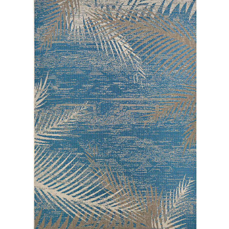Beachcrest Home Odilia Tropical Palms Blue/Gray/Beige Indoor/Outdoor
